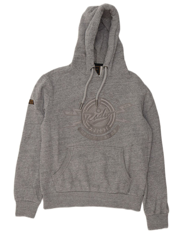 Superdry Mens Graphic Hoodie Jumper Medium Grey Flecked Cotton
