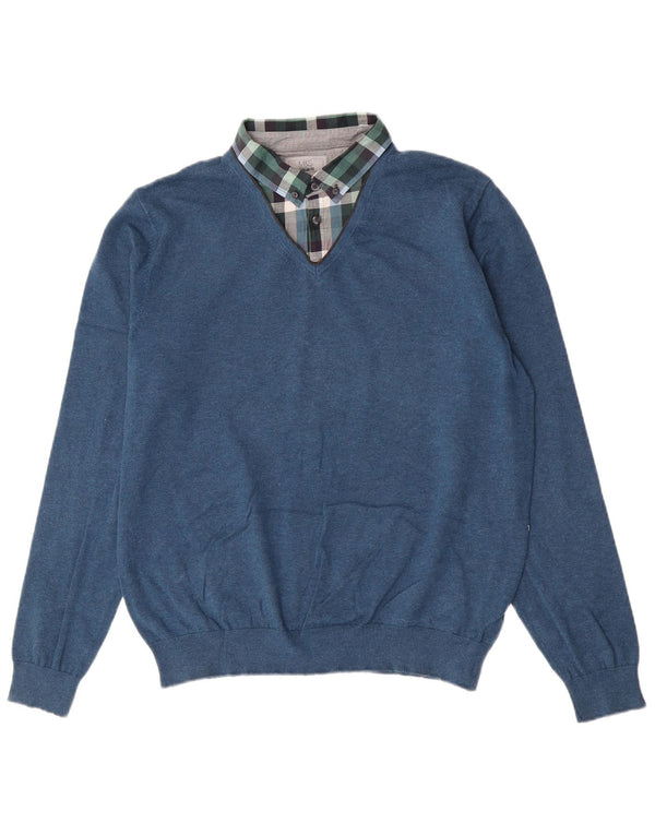 Marks & Spencer Mens Regular Fit Polo Neck Jumper Sweater Large Blue