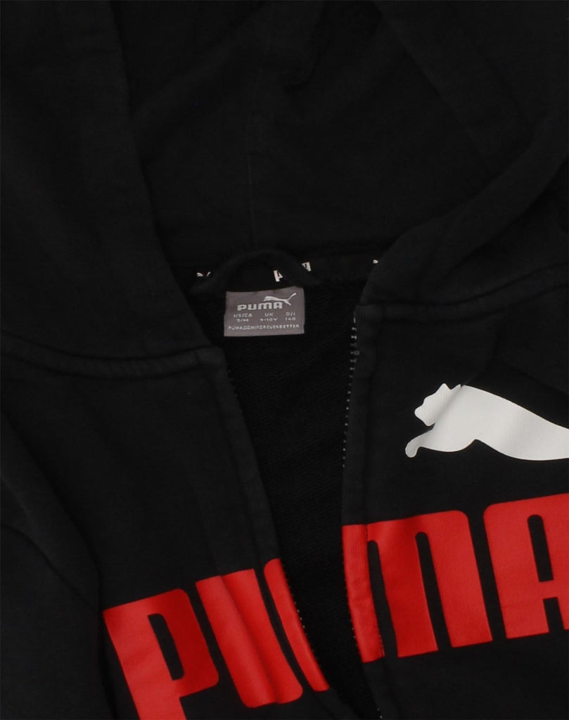 PUMA Boys Graphic Zip Hoodie Sweater 9-10 Years Black Cotton | Vintage Puma | Thrift | Second-Hand Puma | Used Clothing | Messina Hembry 