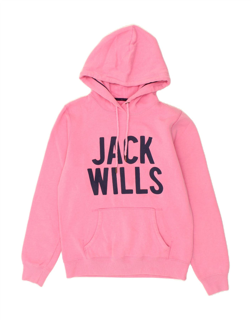 JACK WILLS Womens Graphic Hoodie Jumper UK 12 Medium Pink Cotton | Vintage Jack Wills | Thrift | Second-Hand Jack Wills | Used Clothing | Messina Hembry 