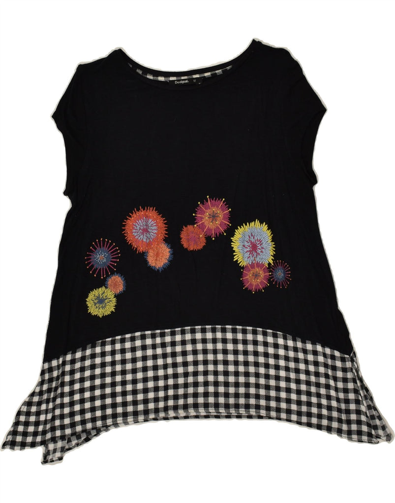 DESIGUAL Womens Graphic Short Sleeve Tunic Top UK 12 Medium Black Spotted | Vintage Desigual | Thrift | Second-Hand Desigual | Used Clothing | Messina Hembry 