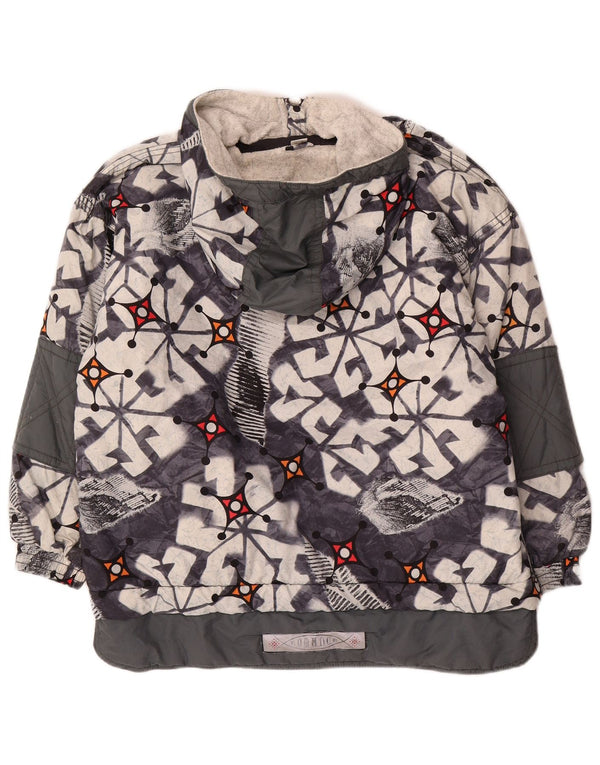Vintage Boys Hooded Windbreaker Jacket 11-12 Years Grey Geometric Nylon