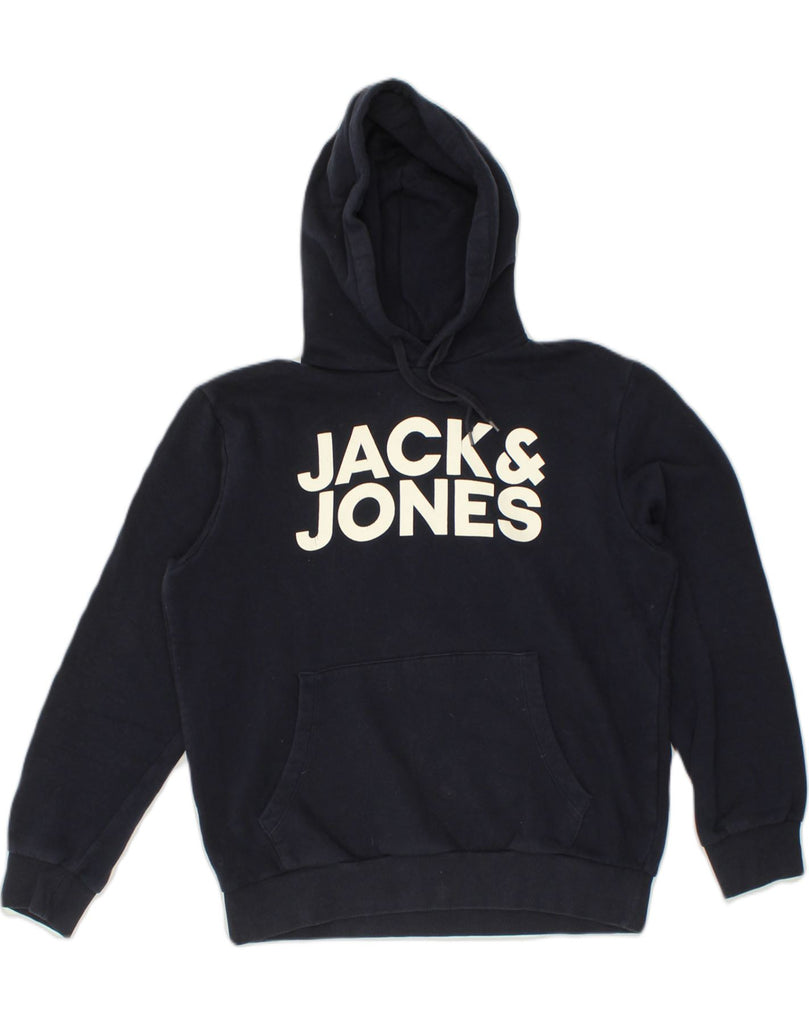 JACK & JONES Mens Graphic Hoodie Jumper Medium Navy Blue Cotton | Vintage Jack & Jones | Thrift | Second-Hand Jack & Jones | Used Clothing | Messina Hembry 