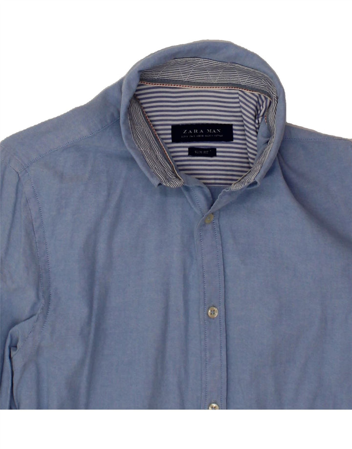 ZARA Mens Slim Fit Shirt Small Blue Cotton Vintage Zara and Second-Hand Zara from Messina Hembry 