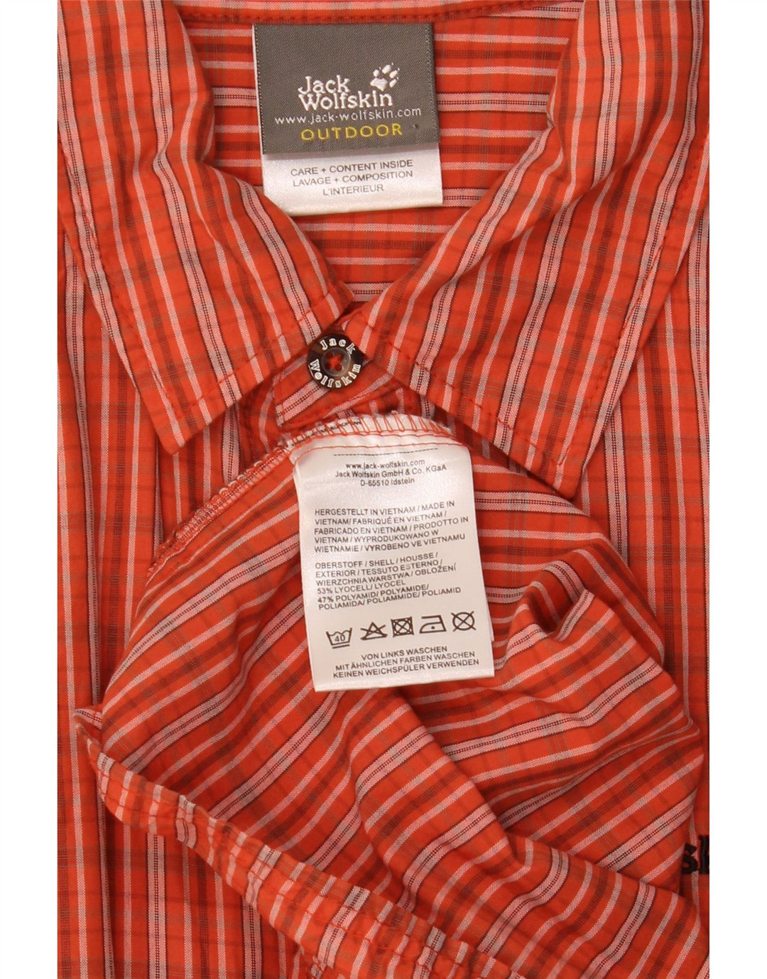 Jack Wolfskin Mens Short Sleeve Shirt XL Orange Check Lyocell