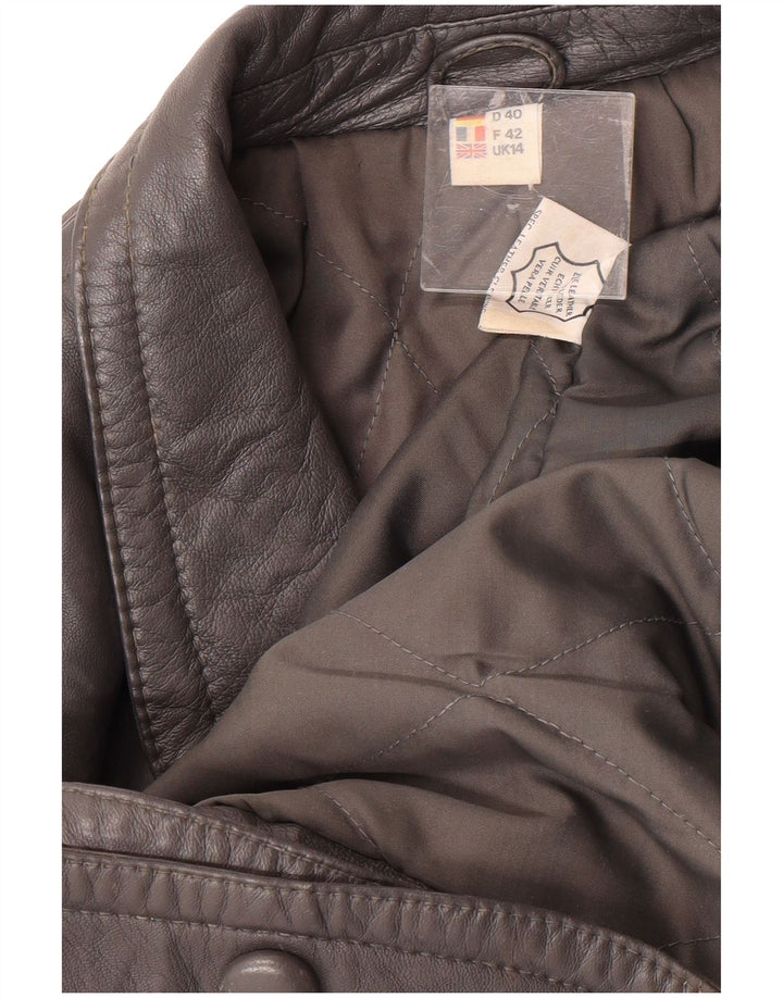 VINTAGE Womens Oversized Leather Coat UK 14 Large Grey Leather