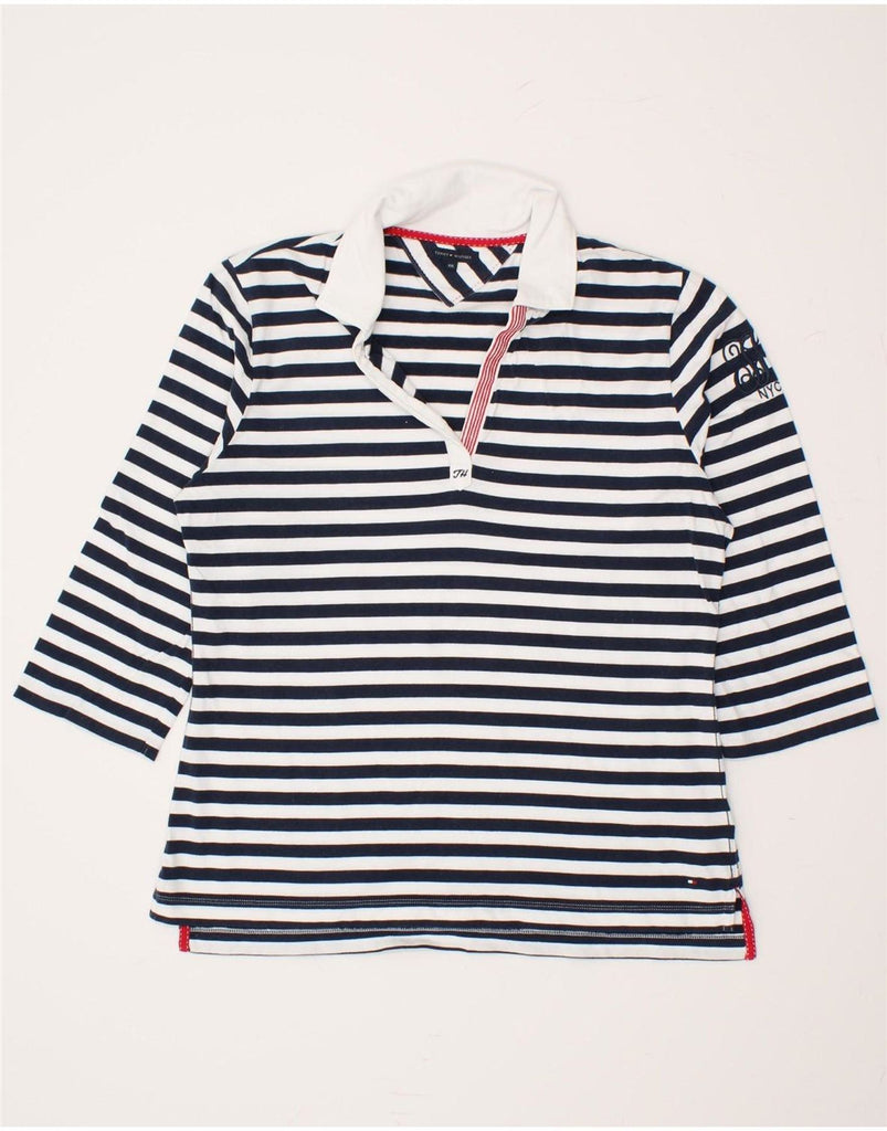 TOMMY HILFIGER Womens 3/4 Sleeve Polo Shirt UK 20 2XL Navy Blue Striped Vintage Tommy Hilfiger and Second-Hand Tommy Hilfiger from Messina Hembry 