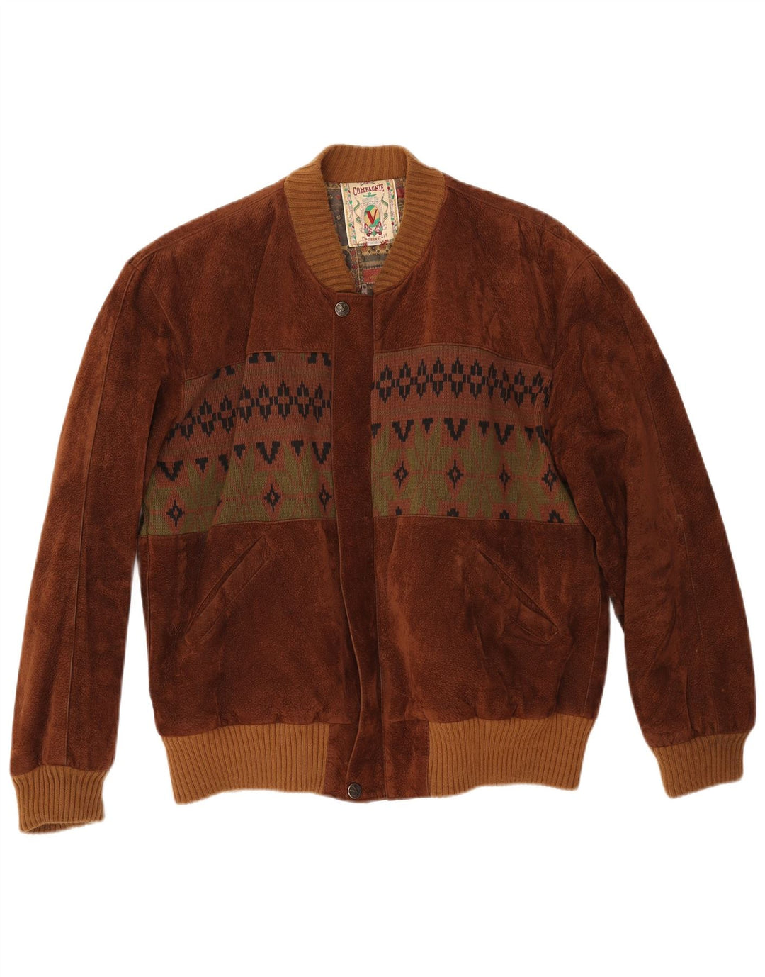 COMPAGNIE Mens Loose Fit Suede Bomber Jacket UK 38 Medium Brown Fair Isle