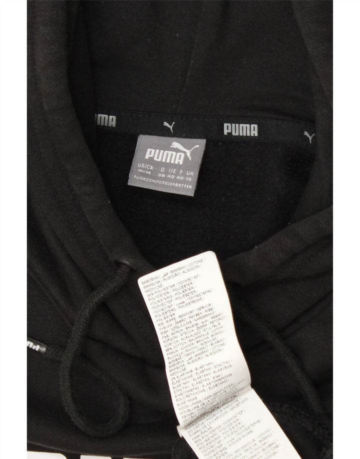 Puma Womens Graphic Hoodie Jumper UK 12 Medium Black Cotton