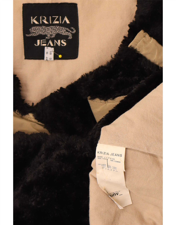 Krizia Jeans Womens Overcoat UK 16 Large Beige Colourblock Polyester