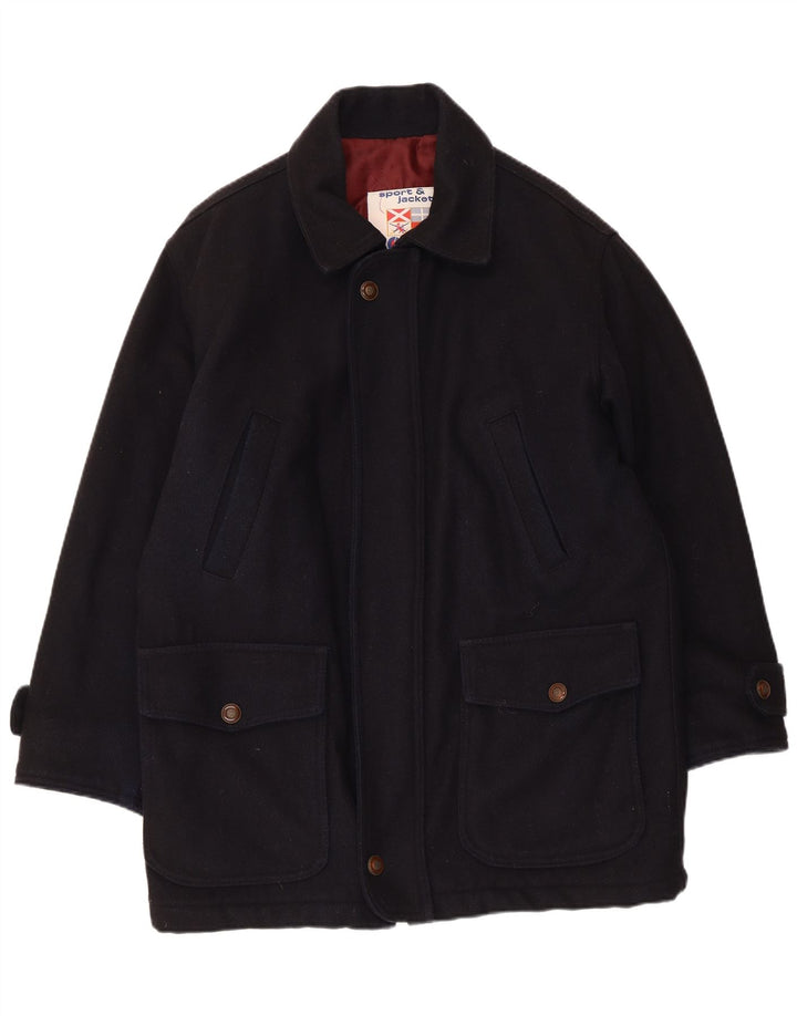 Polbot Mens Overcoat UK 38 Medium Navy Blue Wool