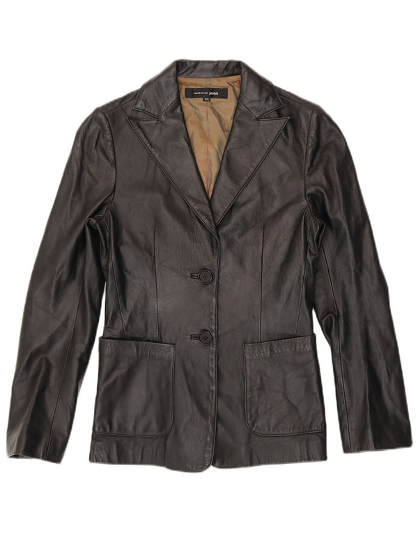 Vintage Womens 2 Button Leather Blazer Jacket UK 10 Small Black