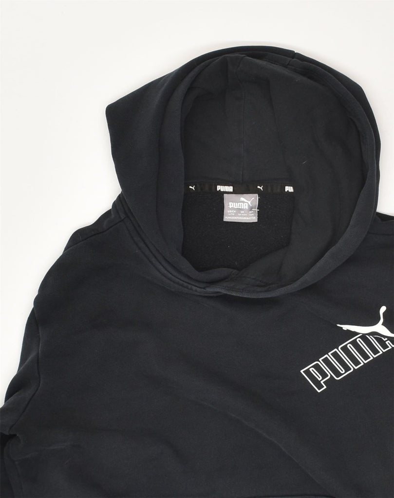 PUMA Boys Graphic Hoodie Jumper 13-14 Years Black Cotton | Vintage Puma | Thrift | Second-Hand Puma | Used Clothing | Messina Hembry 