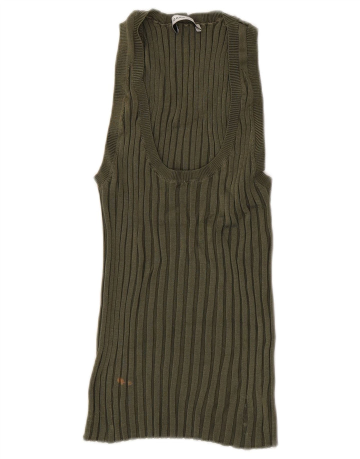 Zara Womens Vest Top UK 14 Large Khaki Viscose