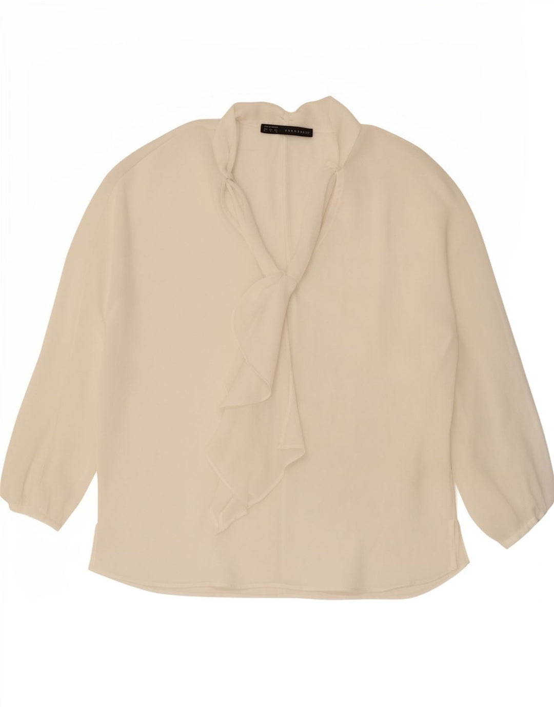 Zara Womens Long Sleeve Front Tie See Through Top UK 16 Large White