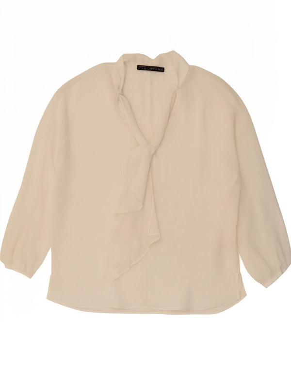 Zara Womens Long Sleeve Front Tie See Through Top UK 16 Large White