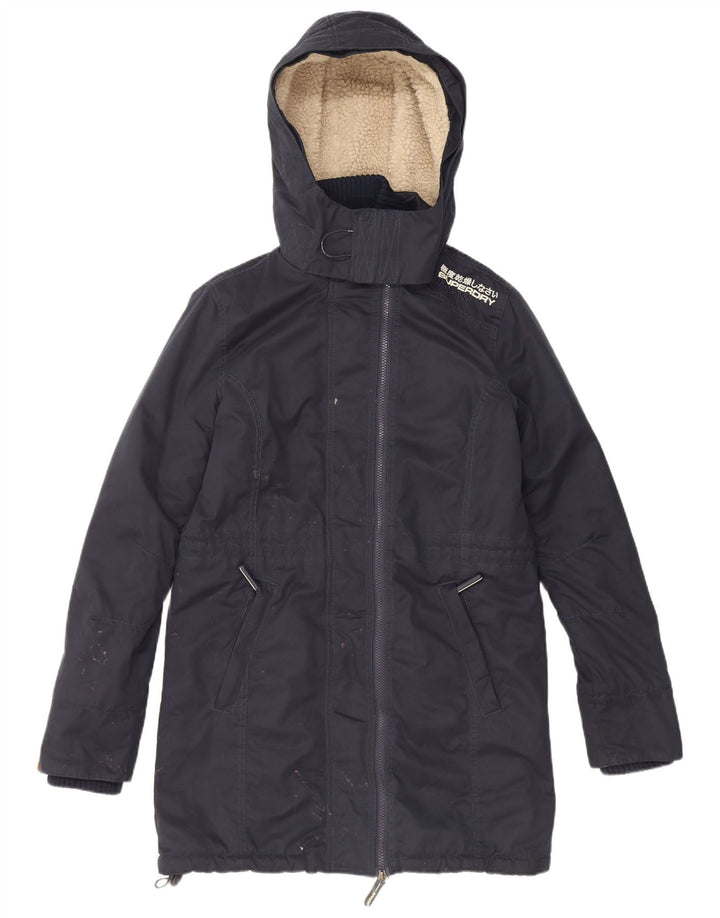 Superdry Mens Hooded Sherpa Parka Jacket UK 38 Medium Navy Blue Polyester
