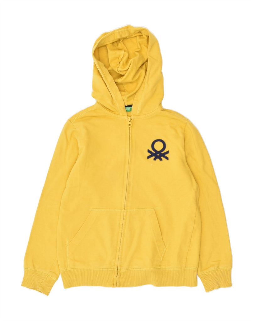 BENETTON Boys Graphic Zip Hoodie Sweater 8-9 Years Large Yellow Cotton | Vintage Benetton | Thrift | Second-Hand Benetton | Used Clothing | Messina Hembry 