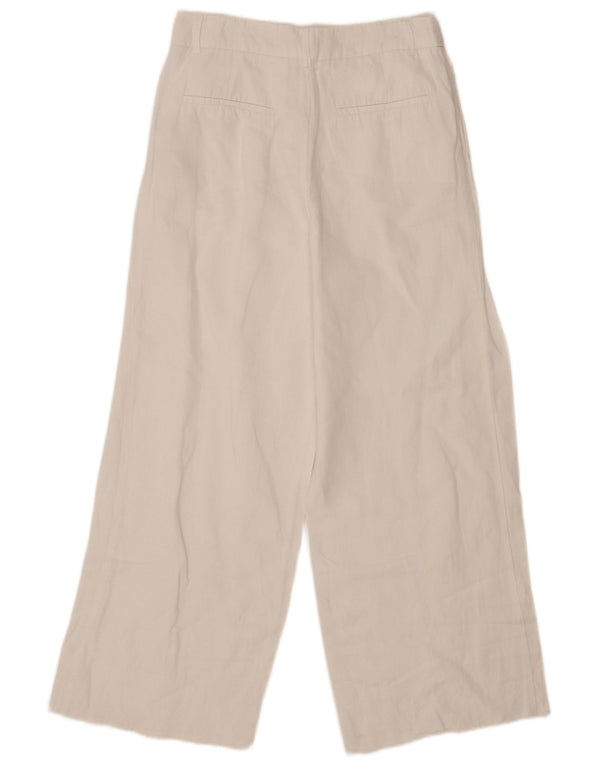 Zara Womens High Waist Wide Leg Chino Trousers Small W26 L28 White Linen