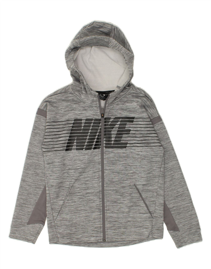 NIKE Boys Graphic Zip Hoodie Sweater 10-11 Years Medium Grey Flecked | Vintage Nike | Thrift | Second-Hand Nike | Used Clothing | Messina Hembry 