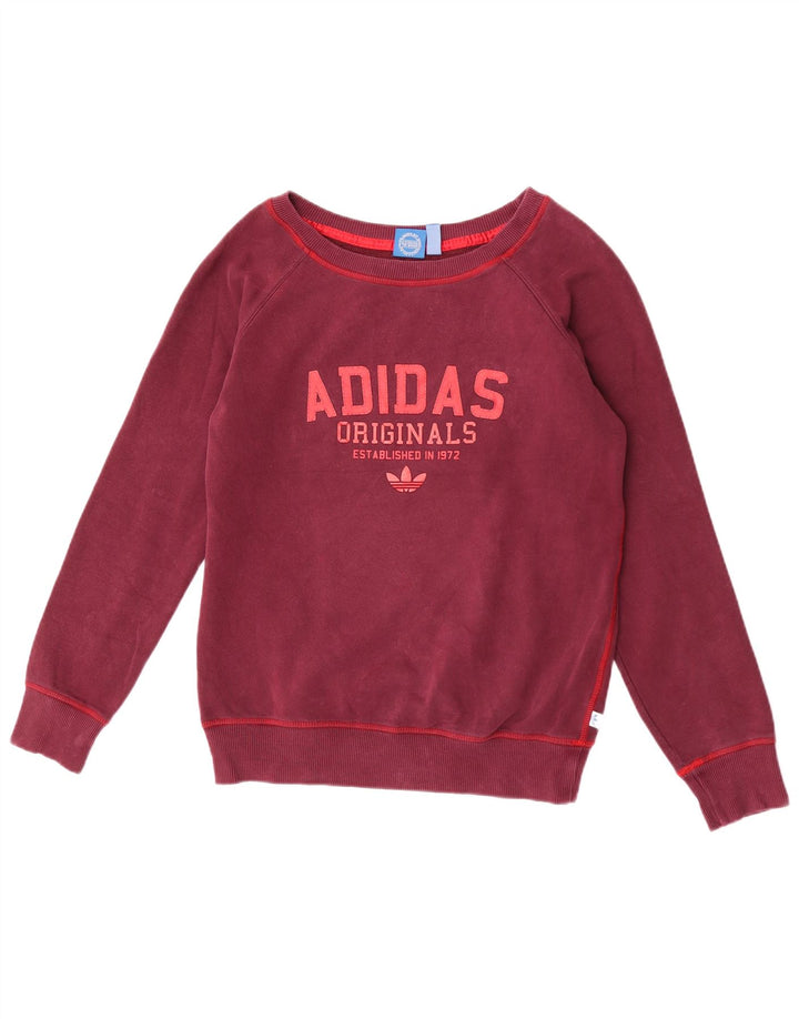 Adidas Womens Graphic Sweatshirt Jumper UK 12 Medium Burgundy