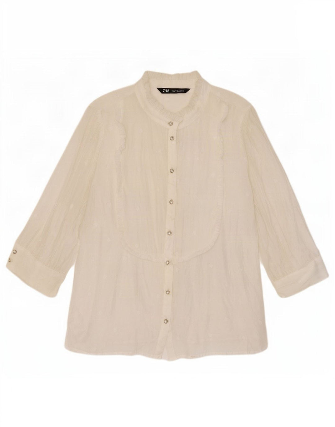 Zara Womens 3/4 Sleeve See Through Shirt Blouse UK 14 Medium White