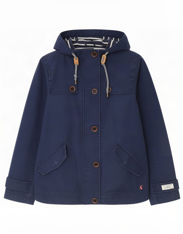 Joules Womens Hooded Rain Jacket UK 8 Small Navy Blue Cotton