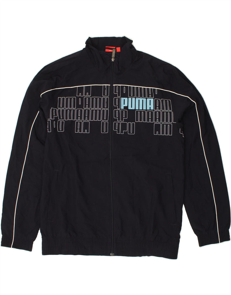 PUMA Mens Graphic Tracksuit Top Jacket Large Navy Blue Polyester | Vintage Puma | Thrift | Second-Hand Puma | Used Clothing | Messina Hembry 