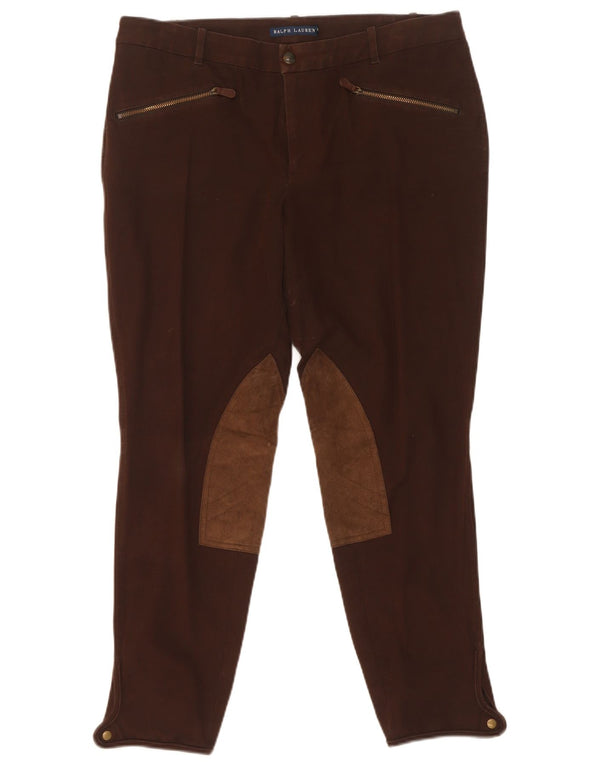 Ralph Lauren Womens Slim Casual Trousers US 14 XL W34 L27 Brown Colourblock