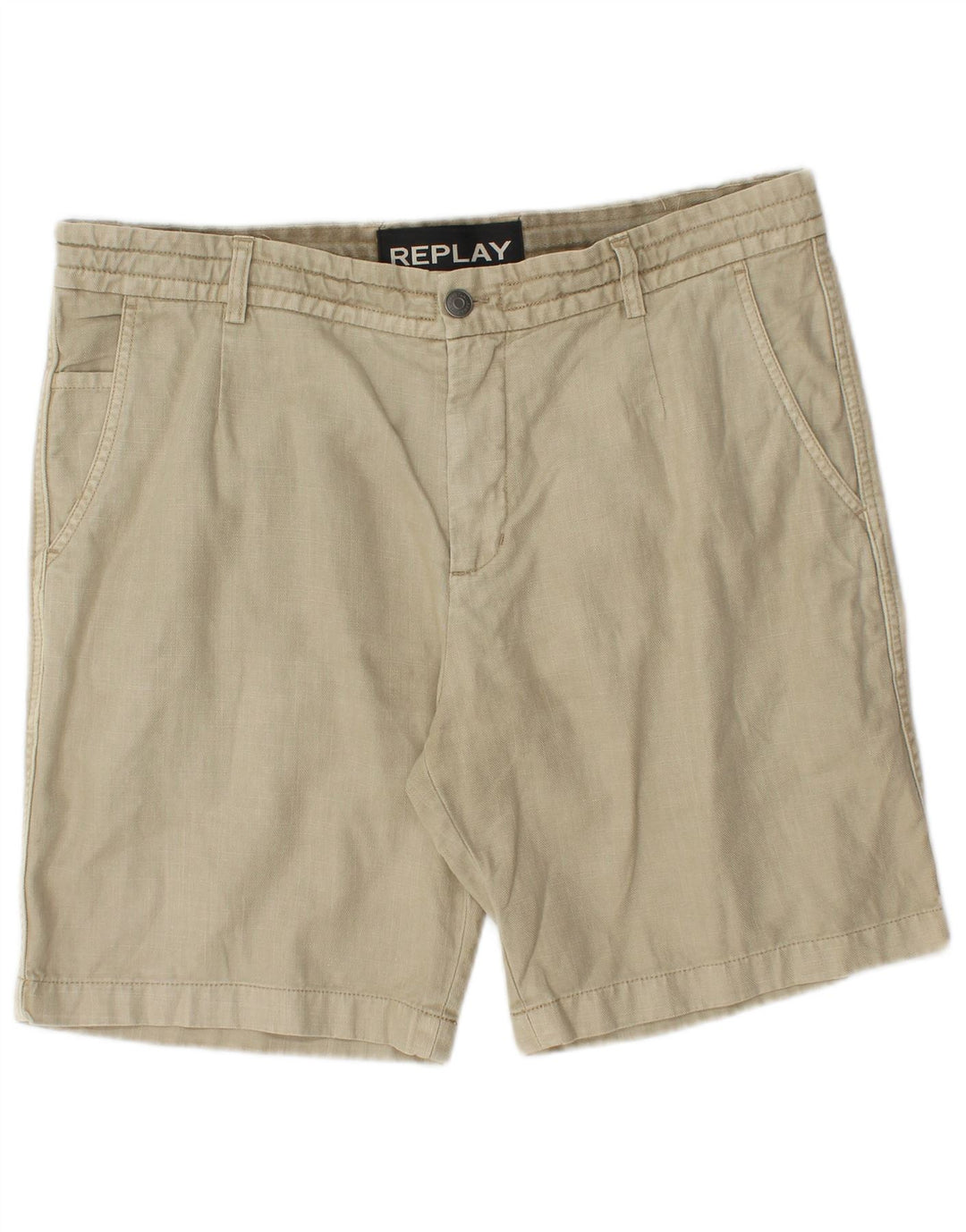 Replay Mens Chino Shorts W34 Large Beige Cotton