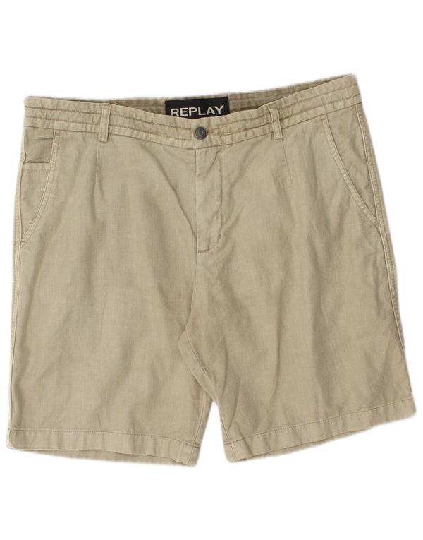 Replay Mens Chino Shorts W34 Large Beige Cotton