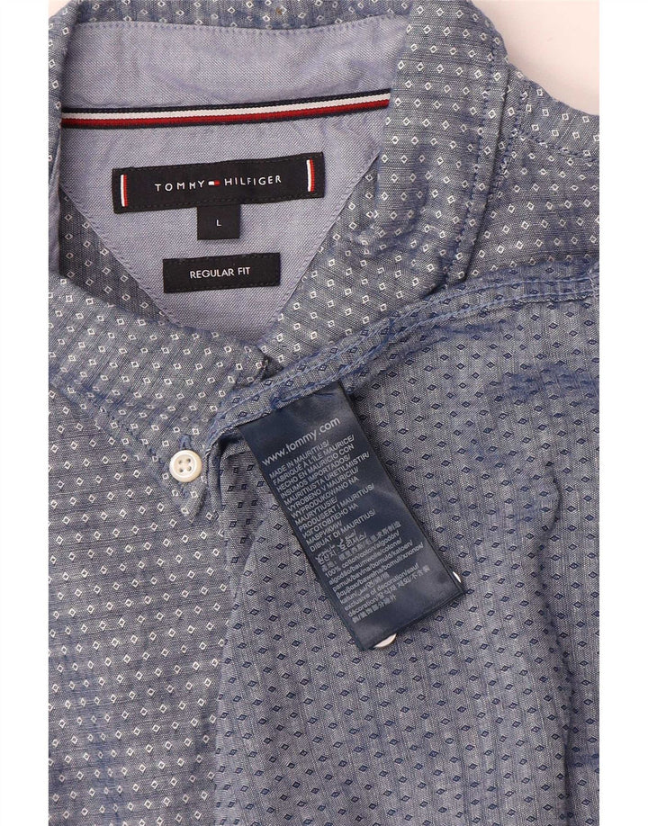 Tommy Hilfiger Mens Regular Fit Shirt Large Blue Spotted Cotton