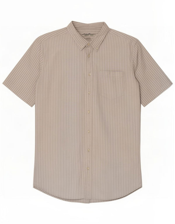 Eddie Bauer Mens Tall Classic Fit Short Sleeve Shirt Large Grey Pinstripe