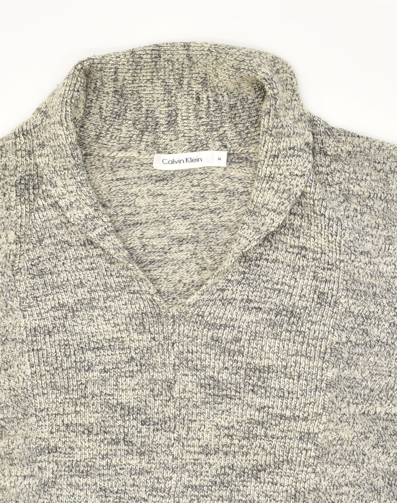 CALVIN KLEIN Womens Shawl Neck Jumper Sweater UK 14 Medium Grey Flecked | Vintage Calvin Klein | Thrift | Second-Hand Calvin Klein | Used Clothing | Messina Hembry 