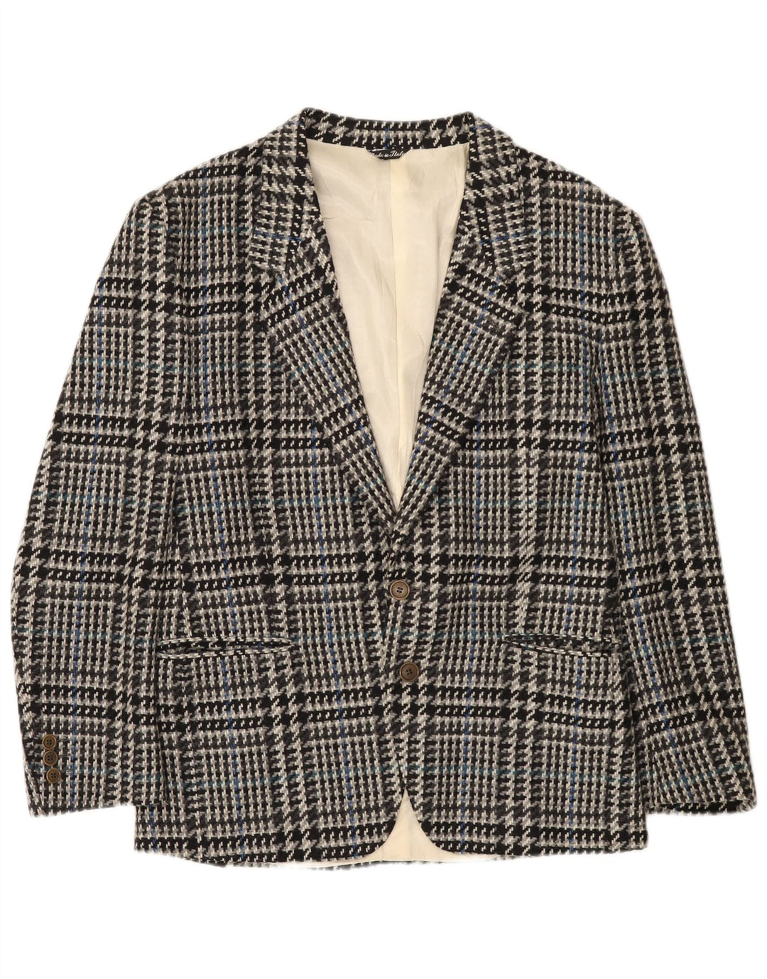 Tiglio Mens 2 Button Blazer Jacket IT 50 Large Grey Houndstooth Virgin Wool