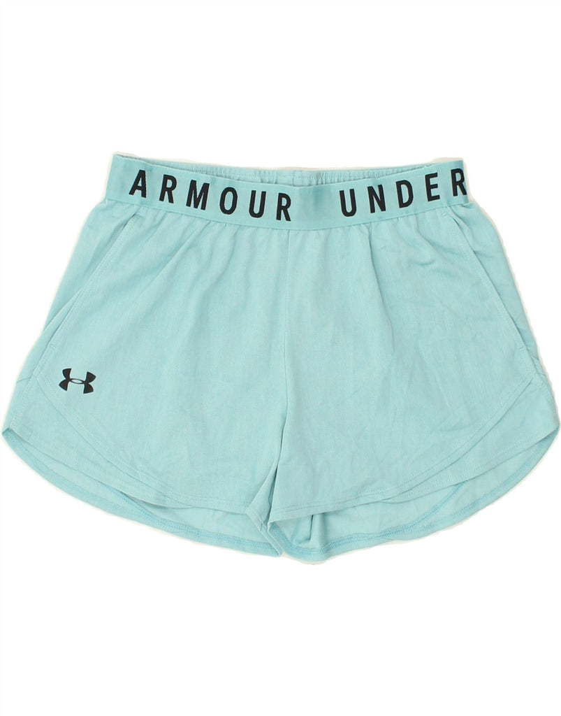 UNDER ARMOUR Womens Heat Gear Graphic Sport Shorts UK 10 Small Blue | Vintage Under Armour | Thrift | Second-Hand Under Armour | Used Clothing | Messina Hembry 