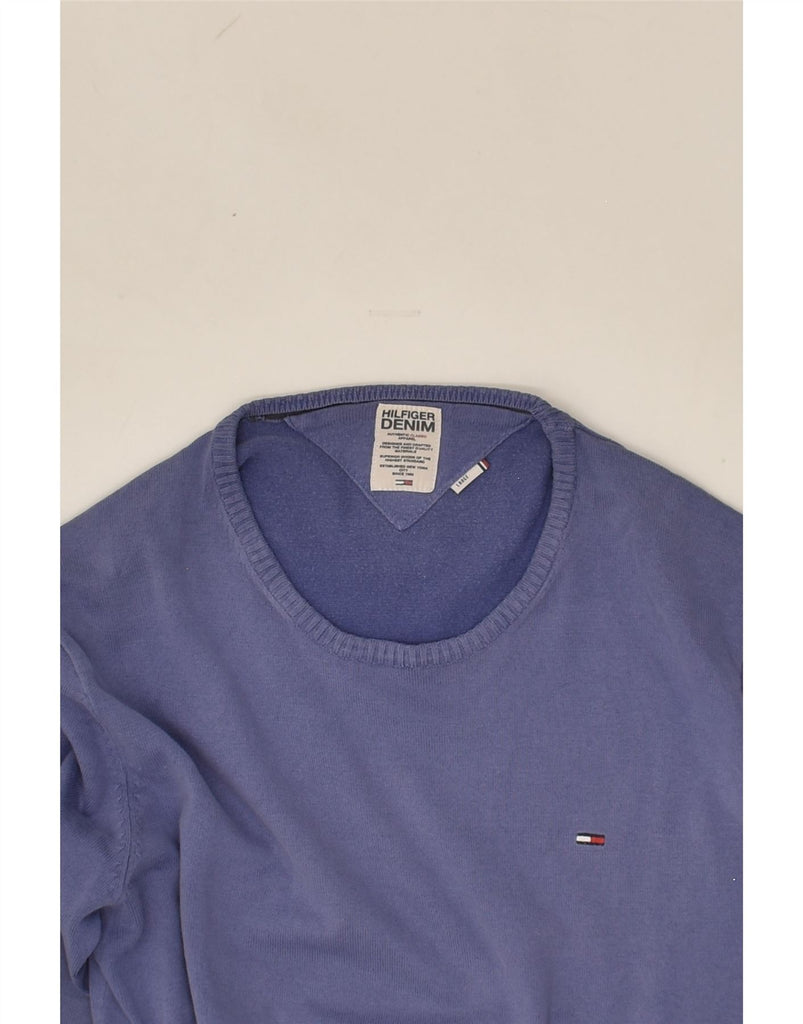 TOMMY HILFIGER Mens Slim Fit Crew Neck Jumper Sweater Large Blue Cotton | Vintage Tommy Hilfiger | Thrift | Second-Hand Tommy Hilfiger | Used Clothing | Messina Hembry 