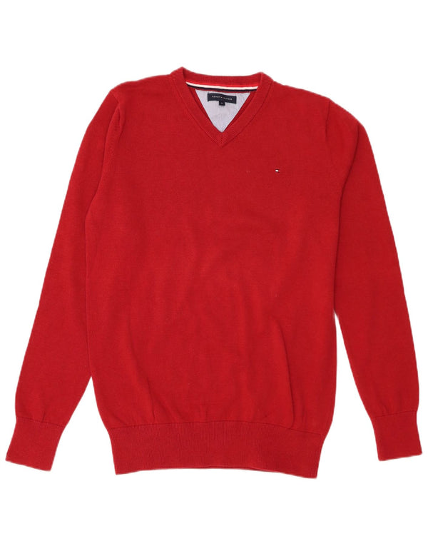 Tommy Hilfiger Boys V-Neck Jumper Sweater 15-16 Years Red Cotton