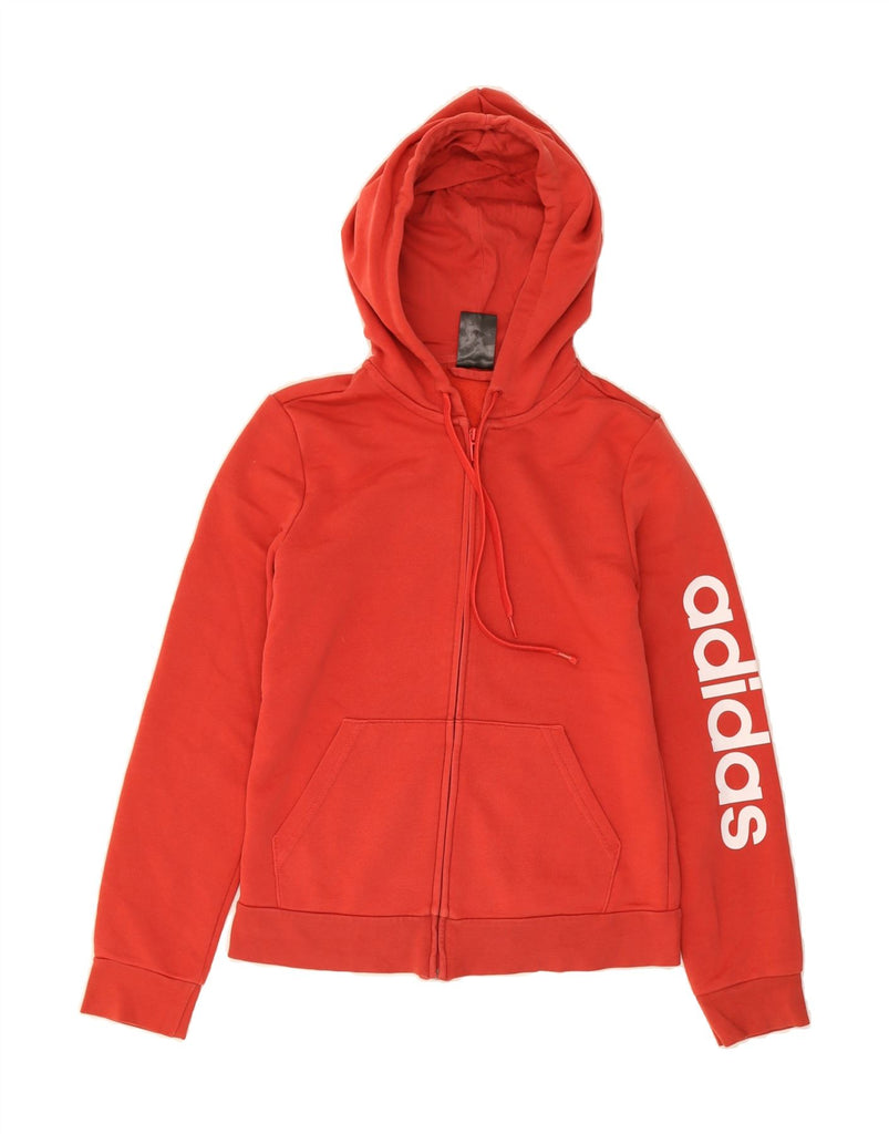 ADIDAS Womens Graphic Zip Hoodie Sweater UK 8/10 Small Red Cotton Vintage Adidas and Second-Hand Adidas from Messina Hembry 