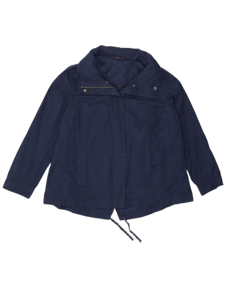 Marks & Spencer Womens Hooded Rain Jacket UK 14 Medium Navy Blue Polyester