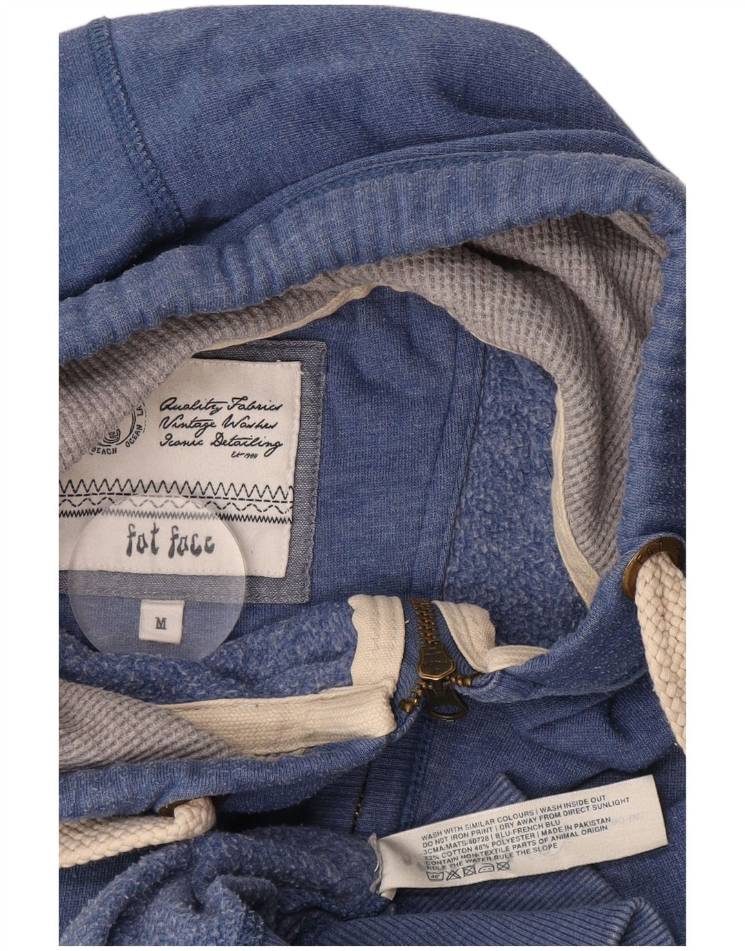 Fat Face Mens Zip Hoodie Sweater Medium Blue Cotton