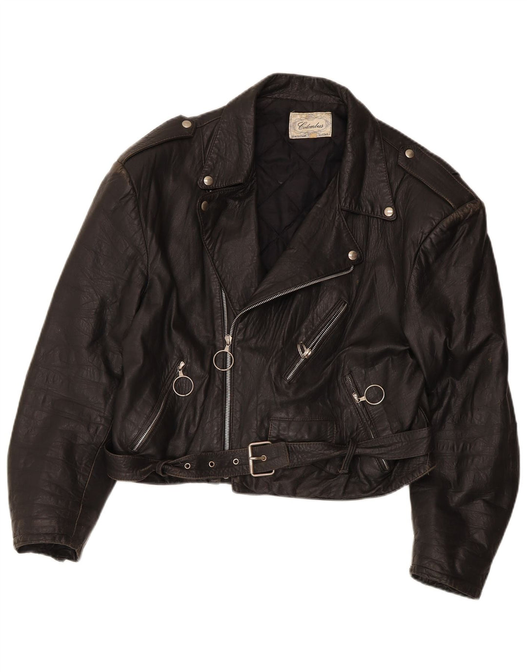 Colombus Womens Crop Leather Biker Jacket UK 14 Medium Black