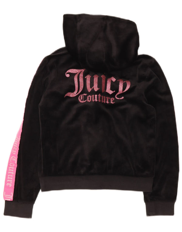 JUICY COUTURE Girls Graphic Zip Hoodie Sweater 9-10 Years Black
