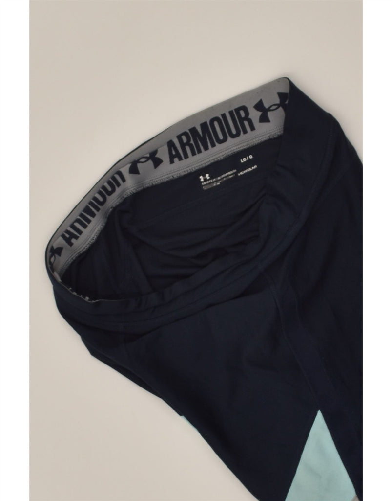 UNDER ARMOUR Womens Heat Gear Leggings UK 14 Large Navy Blue Colourblock | Vintage Under Armour | Thrift | Second-Hand Under Armour | Used Clothing | Messina Hembry 