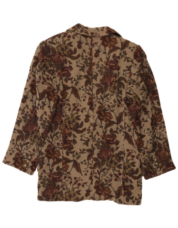 Vintage Womens 1 Button Blazer Jacket UK 10 Small Brown Floral