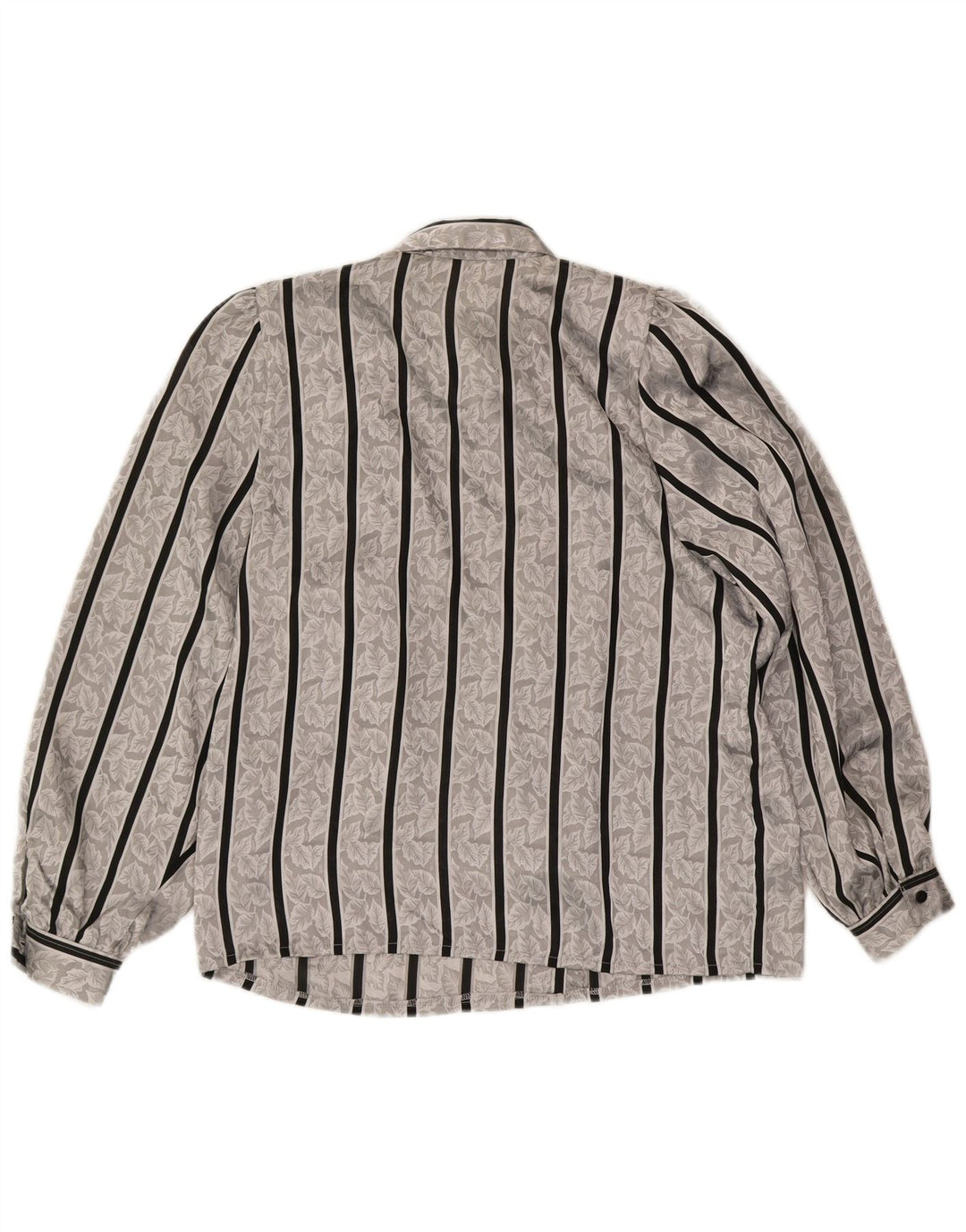 Vintage Womens Shirt Blouse UK 14/16 Large Grey Striped Polyester
