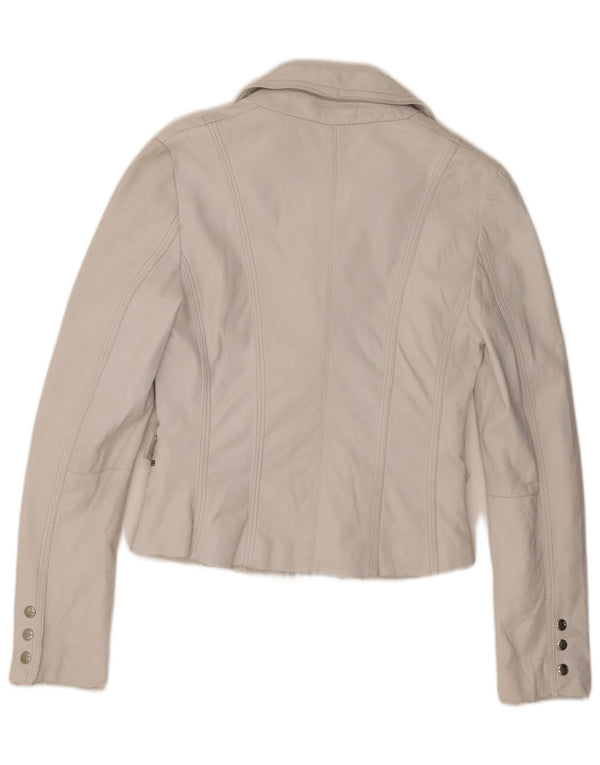 Vintage Womens Leather Blazer Jacket IT 44 Medium White Leather