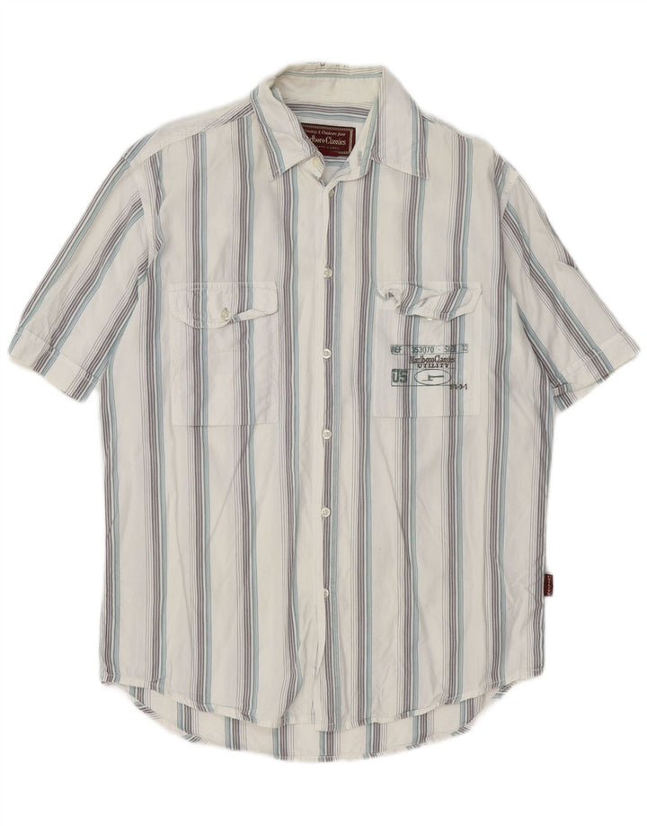 Marlboro Classics Mens Graphic Short Sleeve Shirt Medium White Striped