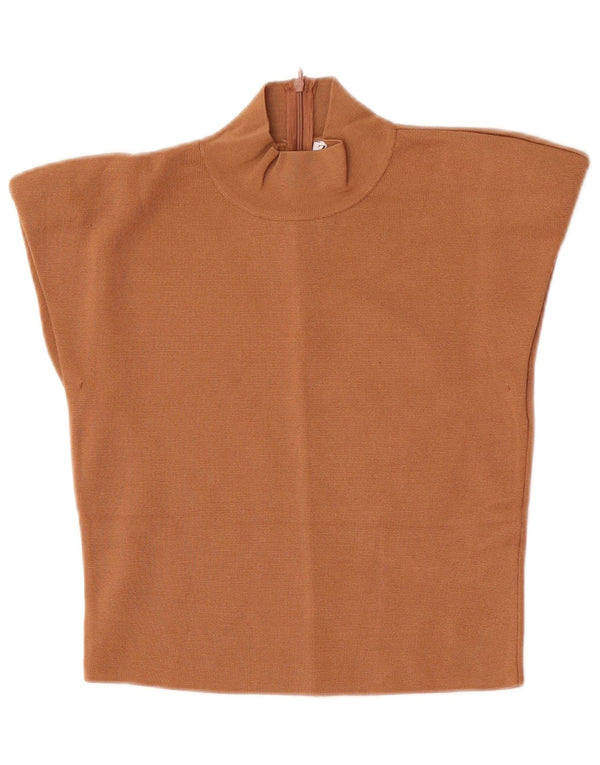 Zara Womens Crop Blouse Top UK 12 Medium Beige Viscose