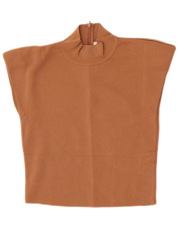 Zara Womens Crop Blouse Top UK 12 Medium Beige Viscose